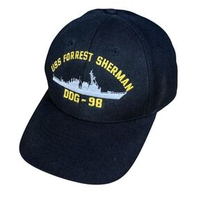 USS Forrest Sherman Eagle Crest Hat Cap Strap Back Mens Navy OSFM Made in USA